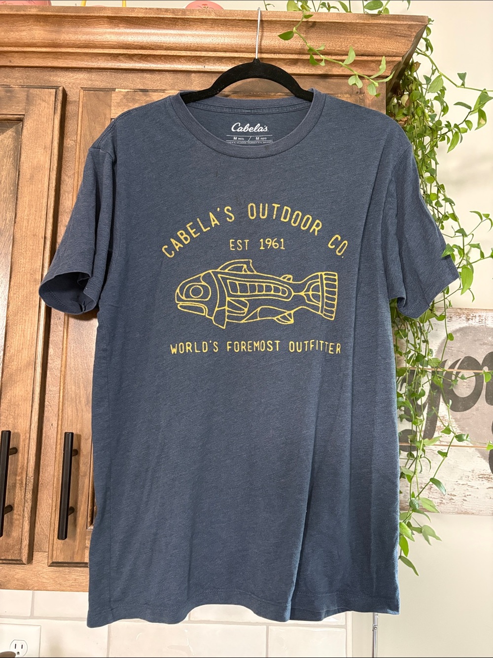 Cabela's Navy Short-Sleeve Tee with Yellow Fish Graphic